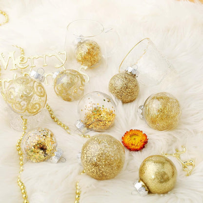 Christmas Ball Ornaments Shatterproof Clear Large Plastic Hanging Ball Decorative Baubles Set with Stuffed Delicate Decorations (70Mm/2.76", Gold)