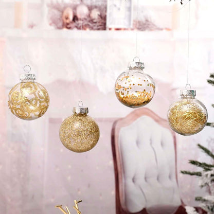 Christmas Ball Ornaments Shatterproof Clear Large Plastic Hanging Ball Decorative Baubles Set with Stuffed Delicate Decorations (70Mm/2.76", Gold)
